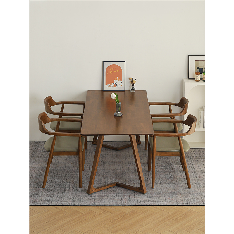 轻奢全实木拐腿长餐桌家用融合客餐厅多用桌椅咖啡厅休闲会客桌子