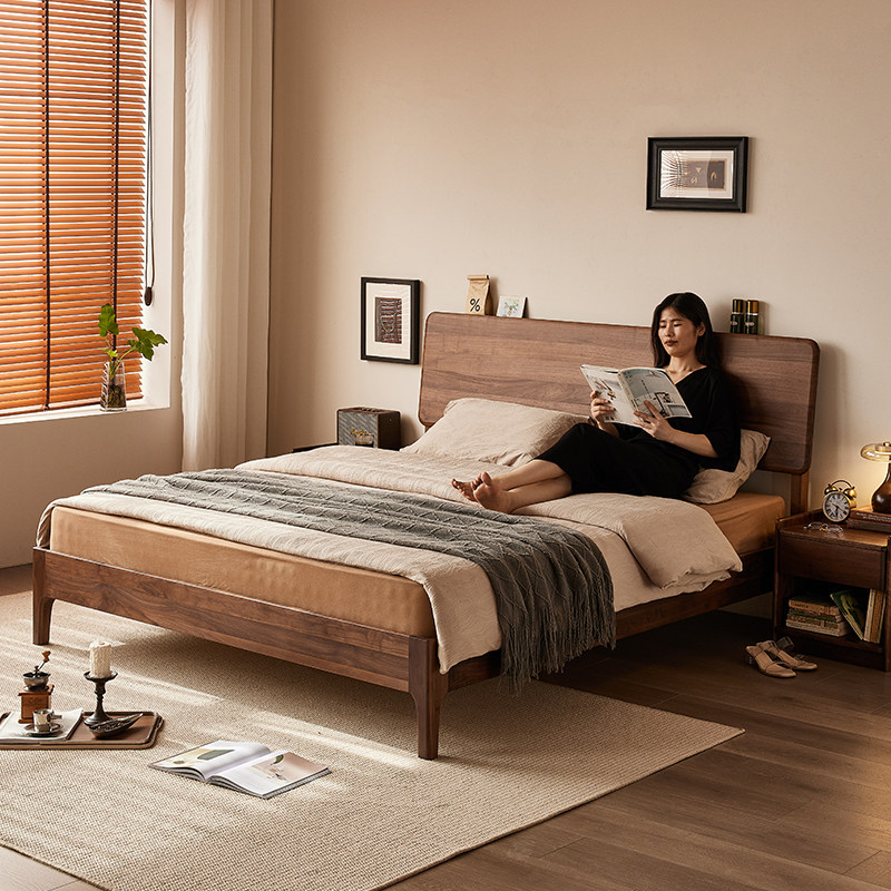 北美黑胡桃木全实木床北欧1米8床高端卧室双人床家用简约主卧婚床