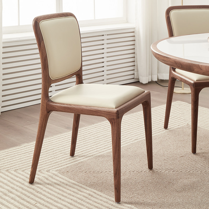 北美黑胡桃木实木餐椅北欧真皮餐厅椅子家用靠背椅别墅高端真皮椅