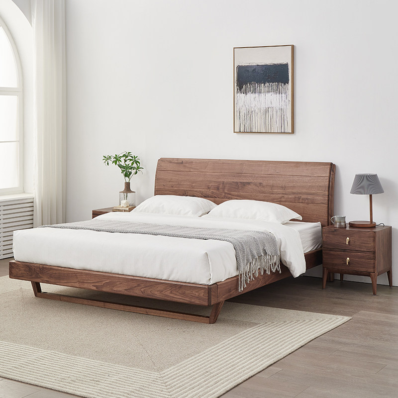 北美黑胡桃木床意式轻奢加厚实木床北欧主卧双人床高端大气高档床