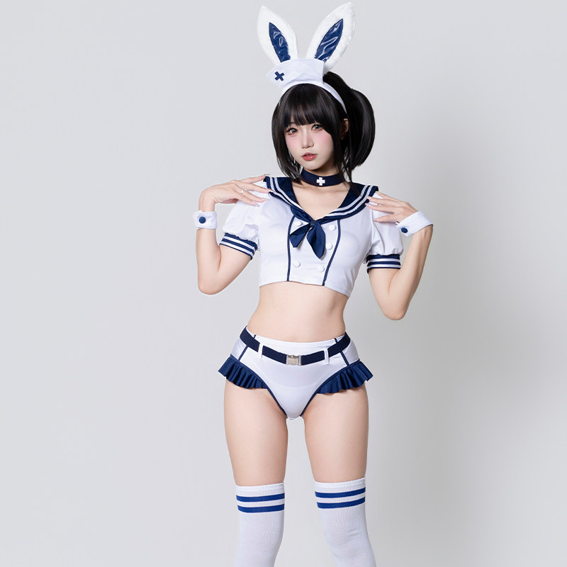 SENMHS原创护士风蓝白兔女郎短款套装 学院风角色服饰出口日本