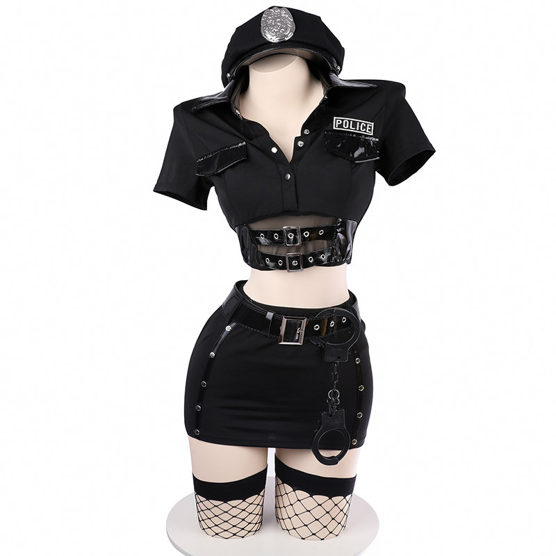 SENMHS甜辣机车女警cos服性感女教官空姐制服超短裙套装私房写真