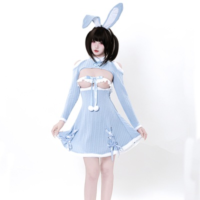 SENMHS兔女郎cos蓝色抹胸连衣裙