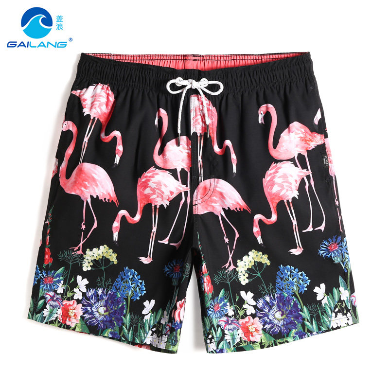 盖浪度假沙滩裤男速干宽松三角网眼内衬泳裤可下水火烈鸟印花短裤