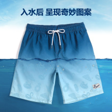 盖浪蓝色渐变度假沙滩裤男速干宽松大码休闲短裤平角男泳裤素色花