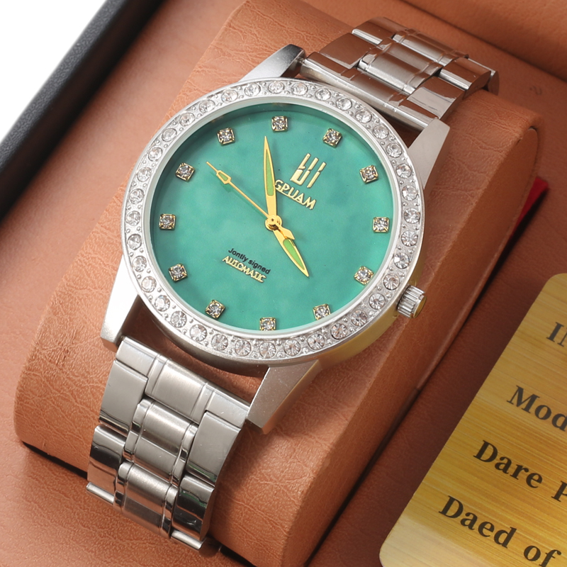 翡翠玉石情侣机械表大表盘镶钻男手表女自动机芯高级珠宝奢华腕表