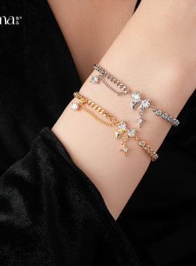 锆石蝴蝶结芒星不对称抽拉式手链小众设计冷淡风手环时尚百搭手饰