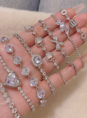 韩国新款珍珠手链小众百搭感精致锆石爱心手串气质蝴蝶结手镯