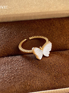 14k真金电镀锆石花朵珍珠开口戒指精致优雅食指戒轻奢感手饰