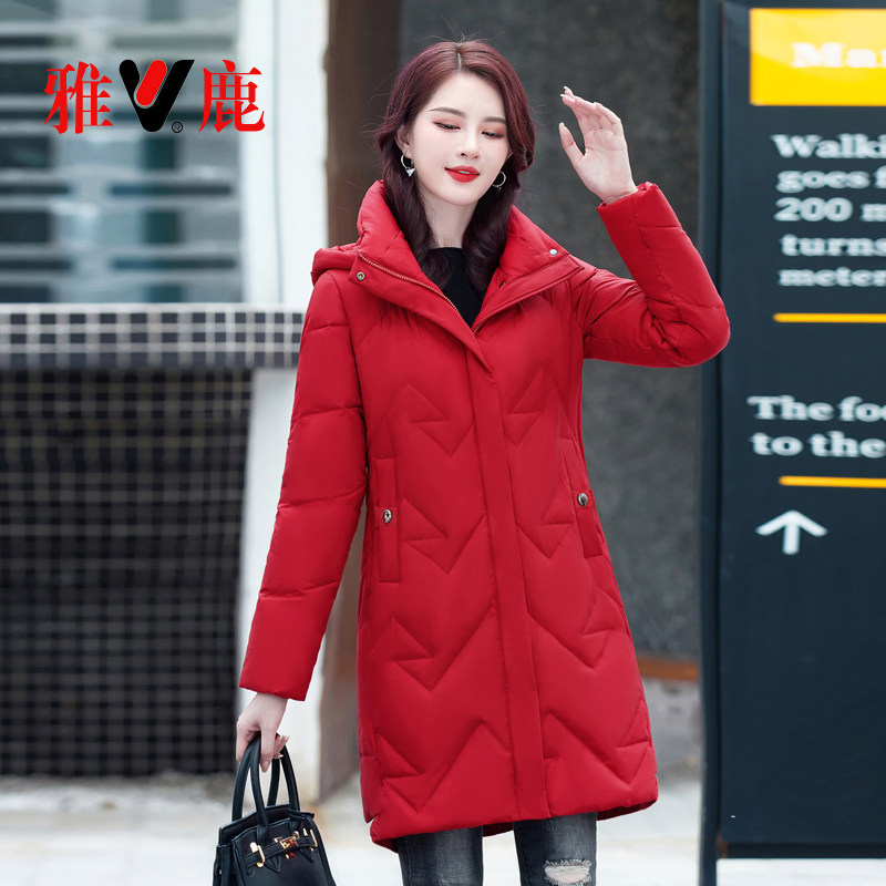 雅鹿妈妈装中老年中长款羽绒服女加厚新款外套