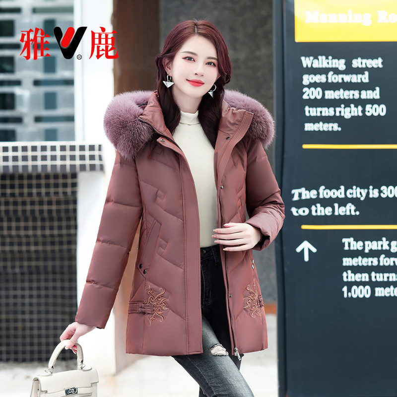 雅鹿中老年短款妈妈装加厚羽绒服冬季外套新款