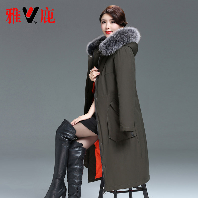 雅鹿中老年过膝长款羽绒服女加厚妈妈装新款狐狸毛领