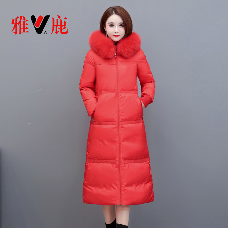 雅鹿中年妈妈装过膝长款羽绒服女加厚新款冬季大毛领喜婆婆