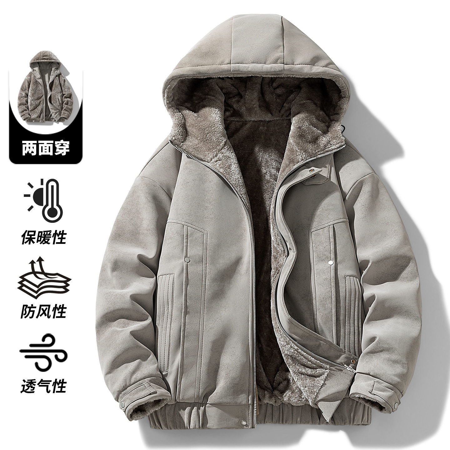 2026美式复古加绒毛领棉服外套秋冬新款宽松保暖男连帽派克服.,男装,毛呢大衣,淘宝优惠券,粉丝福利购,淘宝优惠卷