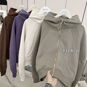 Scubu款 保暖上衣 加绒连帽卫衣女秋冬金拉链瑜伽运动外套宽松短款