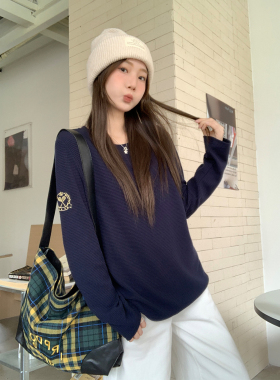 Wuuus 【网球俱乐部】华夫格长袖上衣女早秋灰色卫衣打底衫T恤