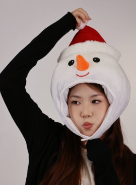可爱卡通搞怪男女圣诞节派对装扮白色雪人头套帽子拍照摄影表演