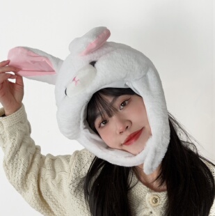 可爱搞怪少女心ins毛绒萌物腮帮子鼓鼓囊囊小兔子头套帽子拍头饰