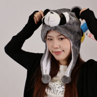 可爱搞怪卡通毛绒动物小浣熊头套帽子带小尾巴动物园头饰拍照道具