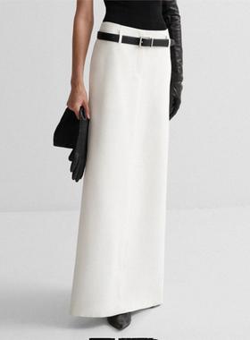White Split Skirt 设计感欧美气质白色开叉长款修身高腰半身裙女