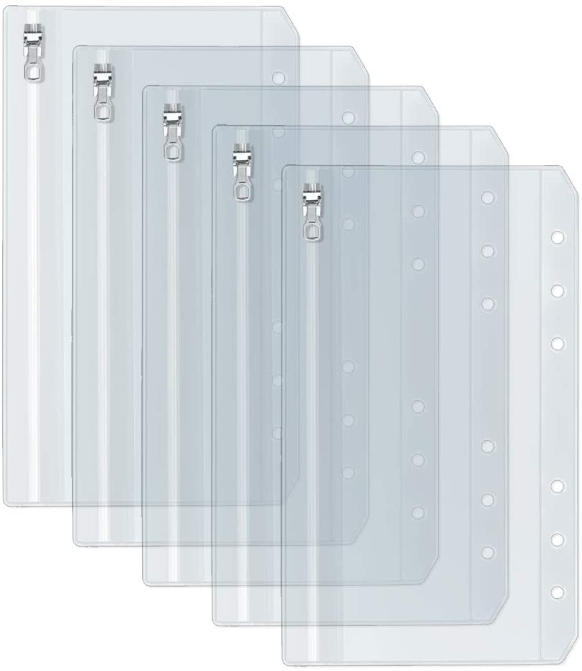 A5 A6 Clear Binder Cash Envelopes with Metal Zipper 6-Hole P