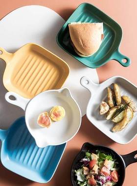 Nordic ceramic plate, baking tray with handle, creative brea