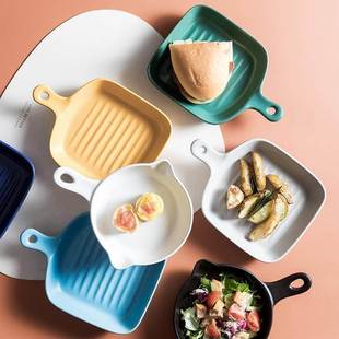 Nordic ceramic plate, baking tray with handle, creative brea