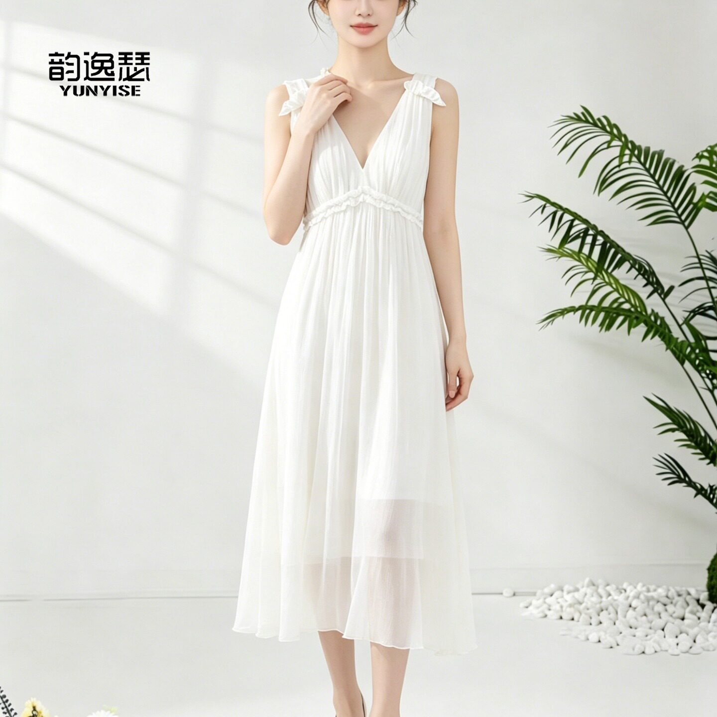 桑蚕丝真丝连衣裙女无袖V领蝴蝶结吊带大摆长裙2026夏季新款粉色