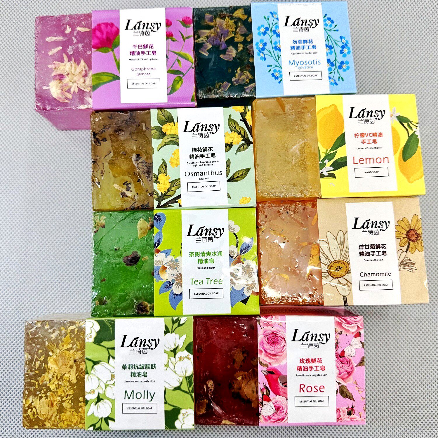 2块装 兰诗茵手工香皂花瓣精油皂清洁洗脸洗手沐浴玫瑰茉莉200g