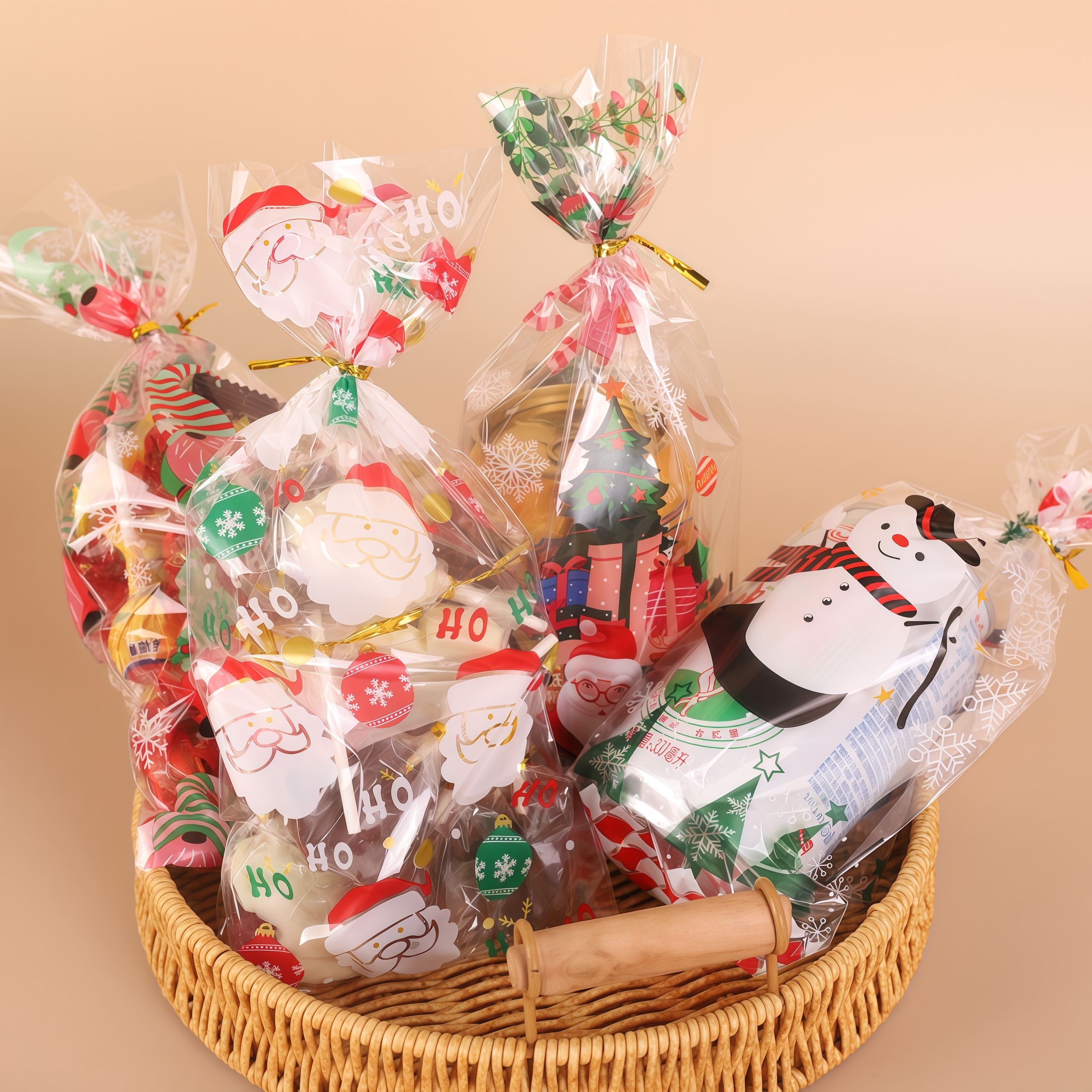 加长圣诞节儿童零食糖果巧克力饼干密封包装袋卡通圣诞礼物透明袋