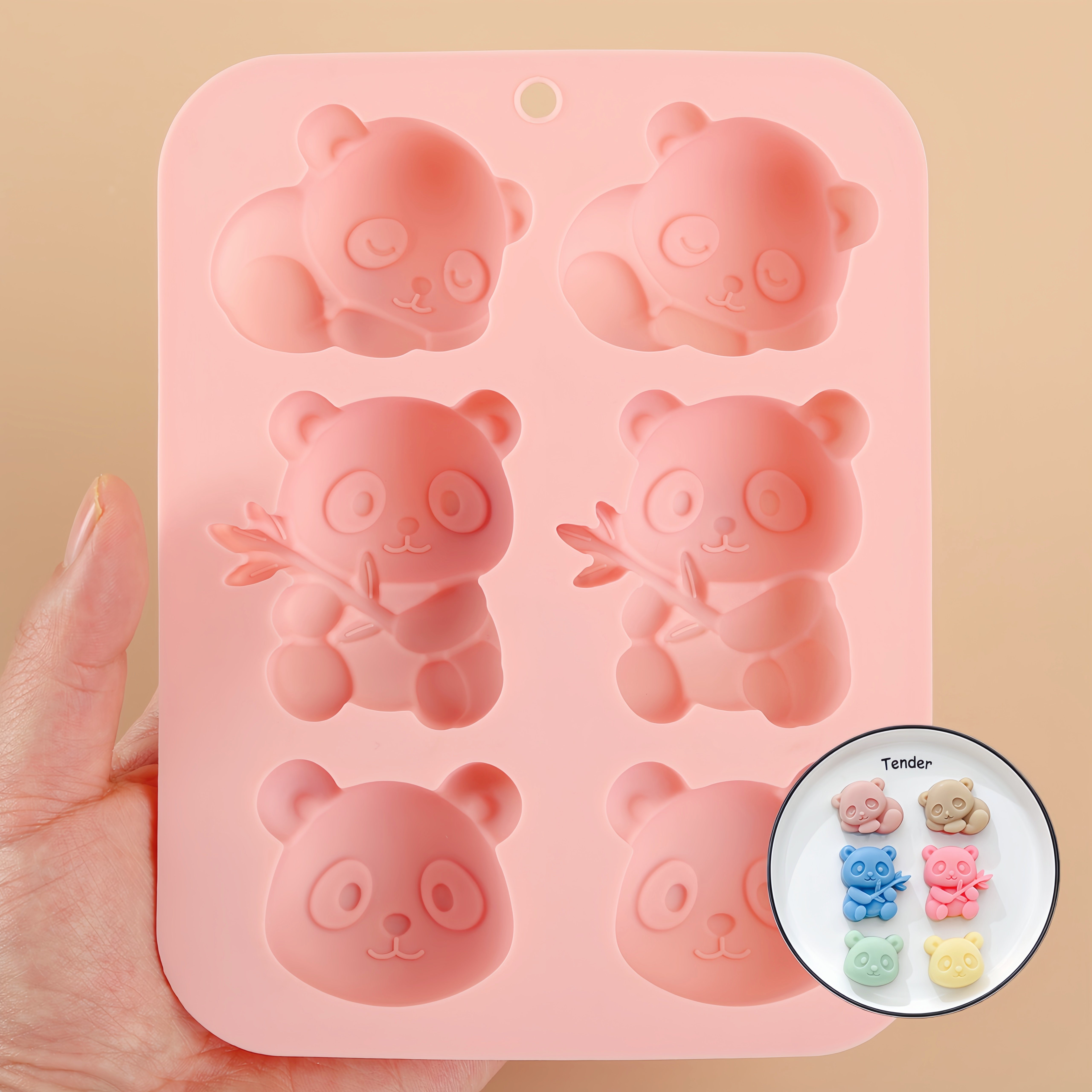 6连卡通熊猫DIY烘焙蛋糕蒸糕布丁果冻食品级硅胶模具手工皂模不粘