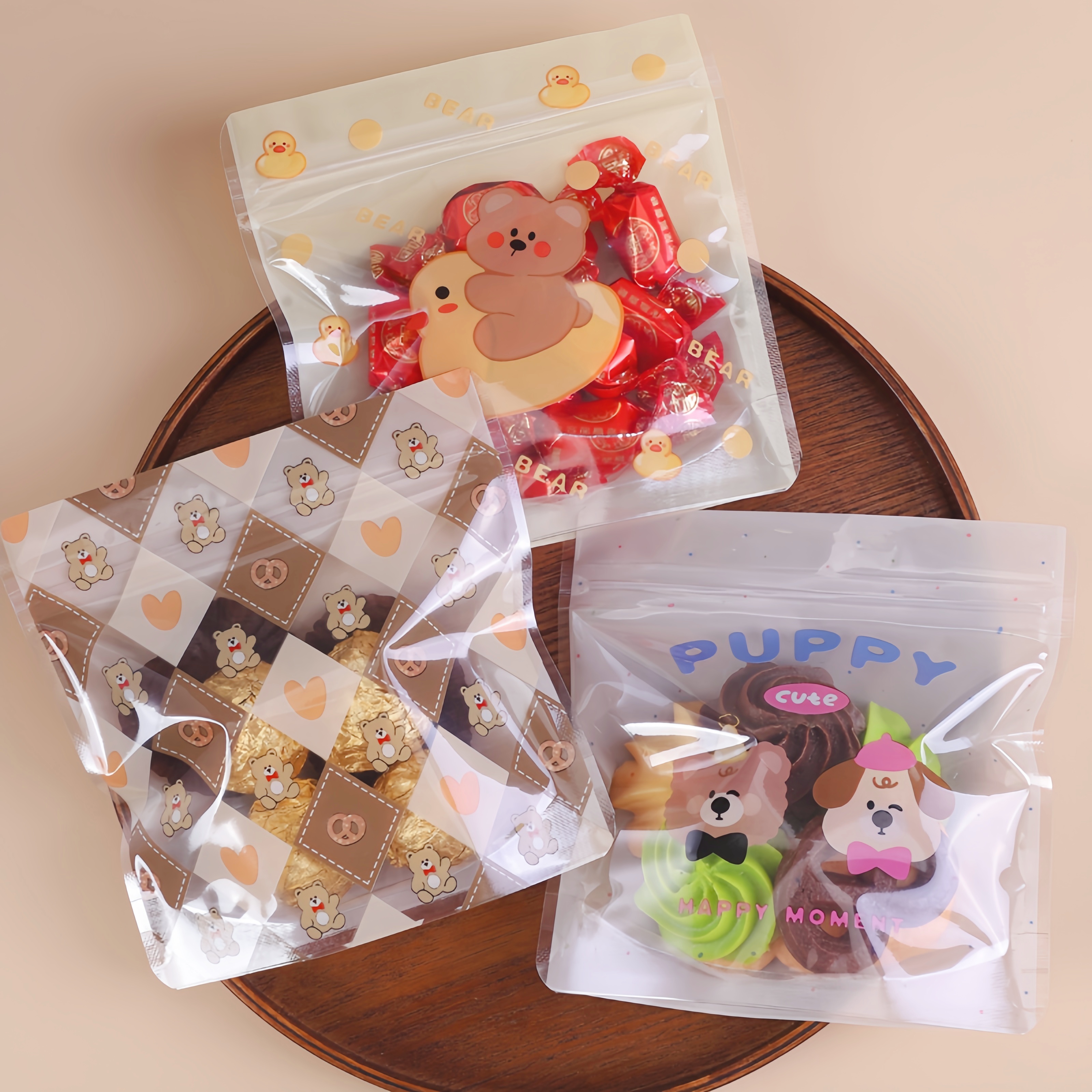 可爱卡通小熊小狗零食糖果手工曲奇饼干密封包装袋自粘拉链食品袋