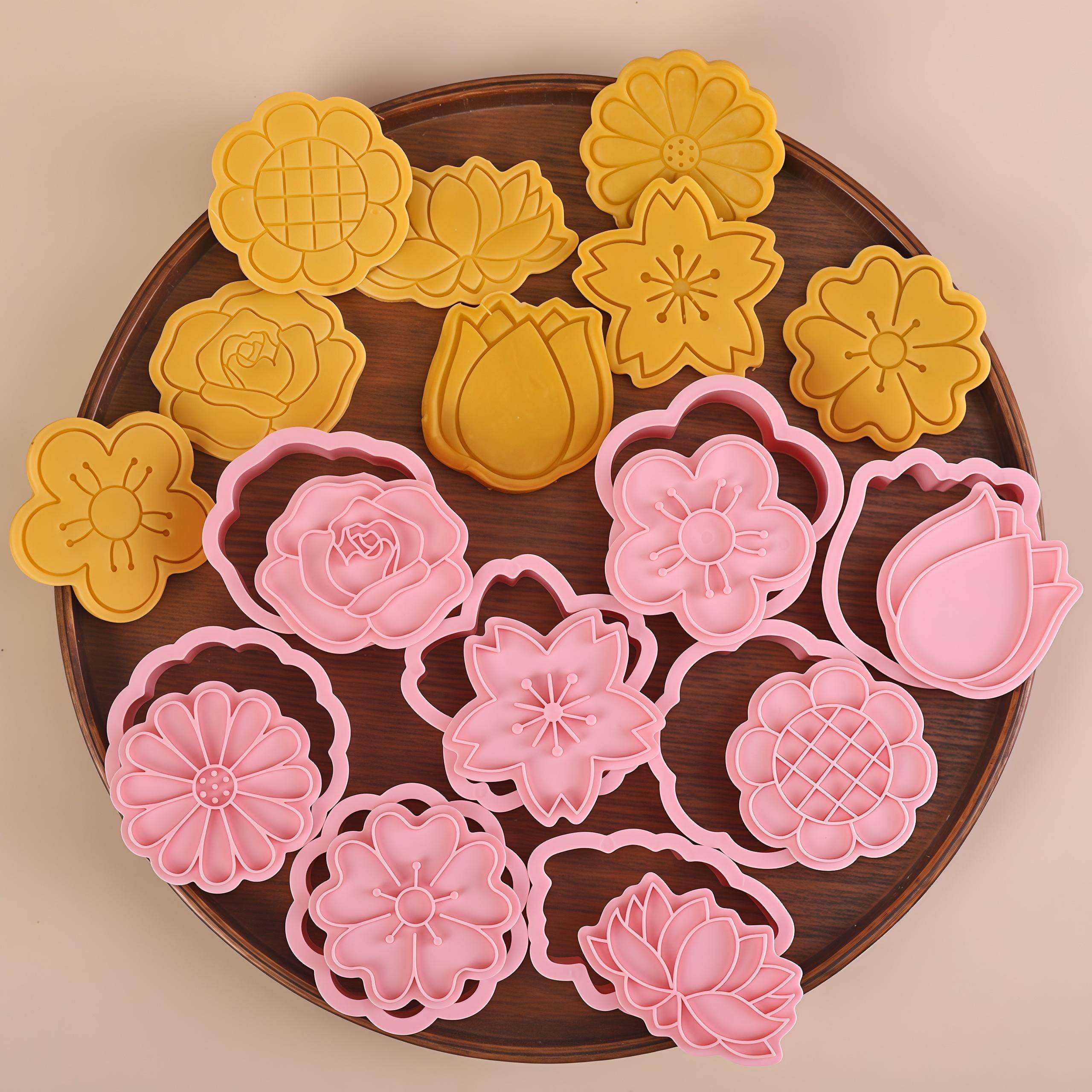 樱花太阳花玫瑰卡通手压饼干模具DIY烘焙黄油糖霜面点翻糖印花模