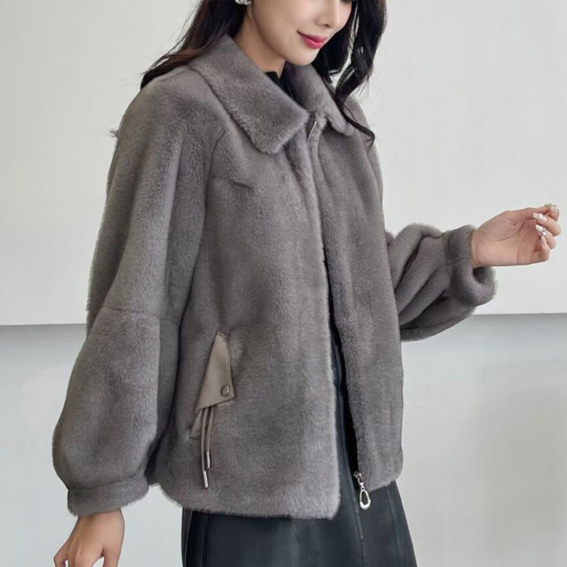 秋冬新款金貂绒大衣立领短款皮草外套女环保水貂绒加厚保暖上衣