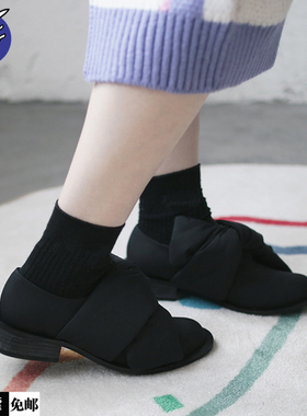 7折 现货 FLAT APARTMENT 18秋冬 黑色布面绑带圆头牛津鞋 18SB02