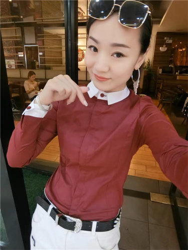 长袖衬衫翻领韩版修身显瘦