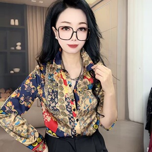 K5021新款 百搭不定位花衬衫 女洋气减龄拼色上衣长袖 外搭内搭 时尚