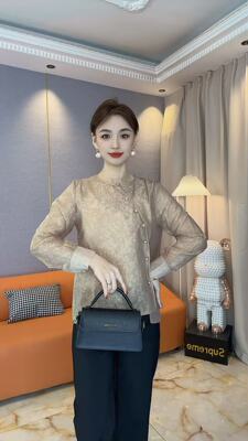 K5332新款圆领长袖斜襟盘扣新中式国风宽松百搭女上衣薄料遮肉