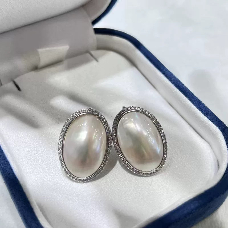 海水马贝珍珠耳环耳钉白色真珍珠耳钩款方便佩戴正品强光女礼物