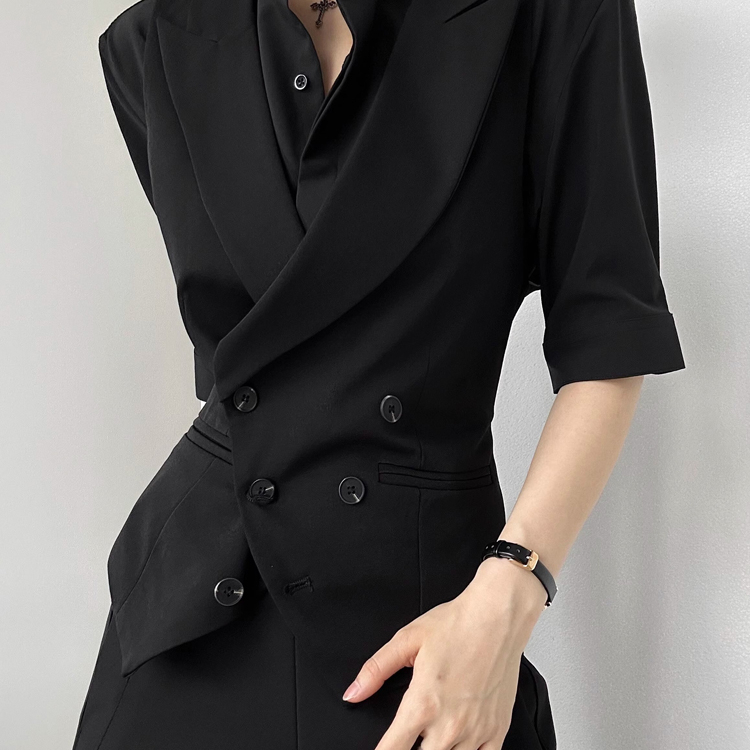 黑色西服马甲男女套装痞帅英伦中性风高级感枪驳领修身背心马夹