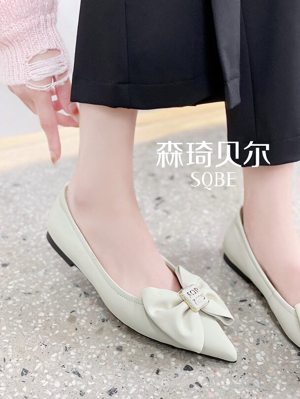 2025春款森琦贝尔231-181真皮豆豆平底蝴蝶结女人味皮鞋专柜直发