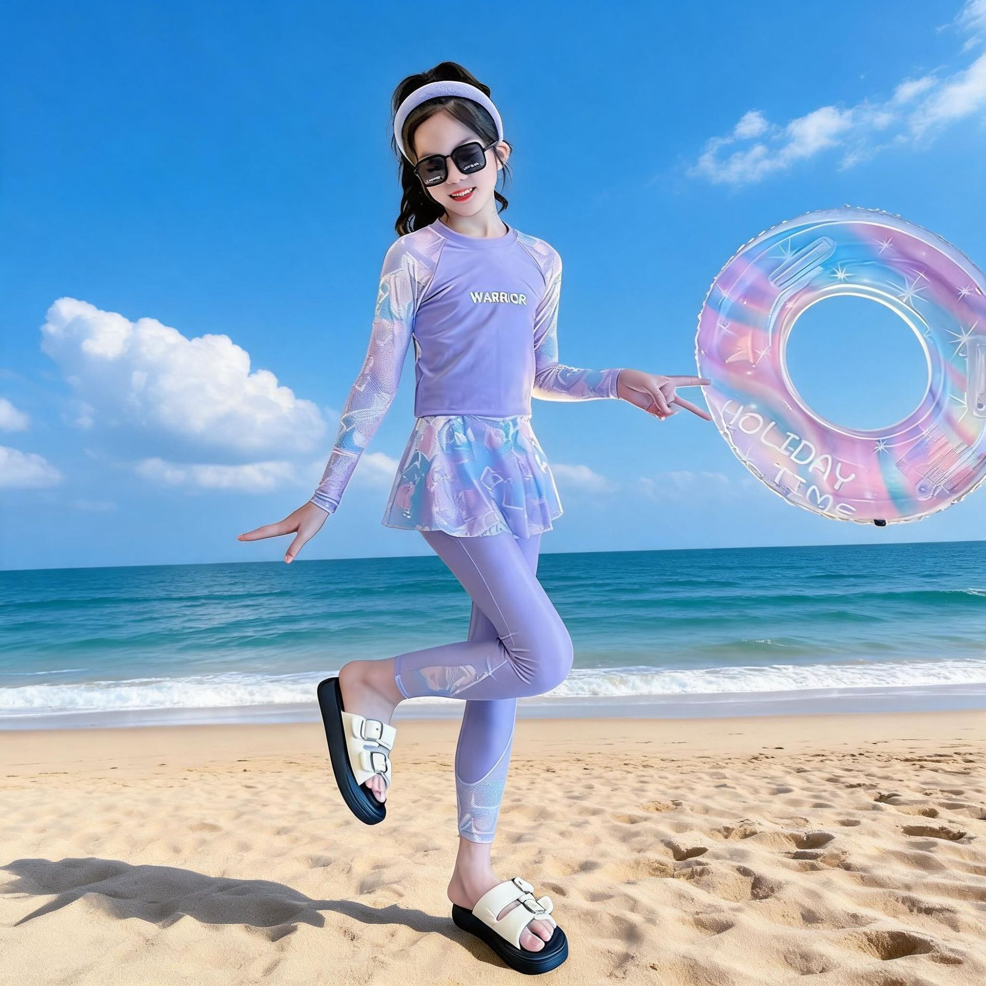 儿童泳衣分体长袖长裤专业训练潜水服海边防晒速干女童泳衣三件套