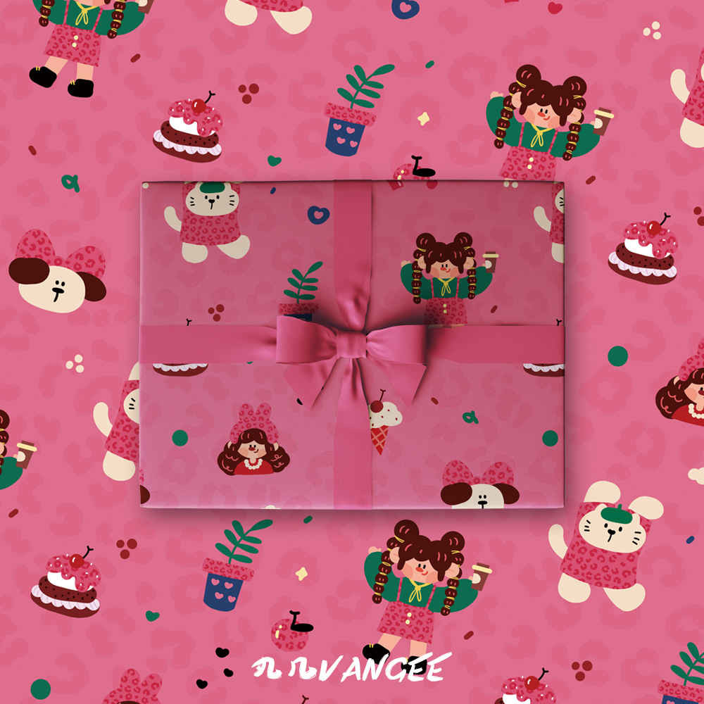 可爱卡通莓果派对图案包装纸