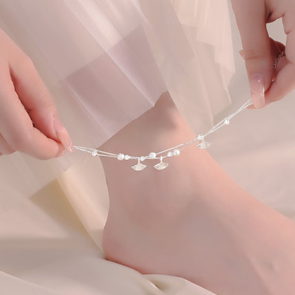 S925纯银三生有杏脚链小众轻奢百搭脚踝链女生高级感时尚潮流足链