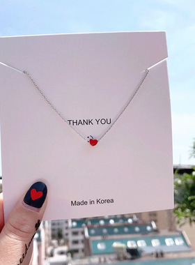 甜美可爱手工红色滴釉爱心小清新桃心电镀S925纯银短项链锁骨链女