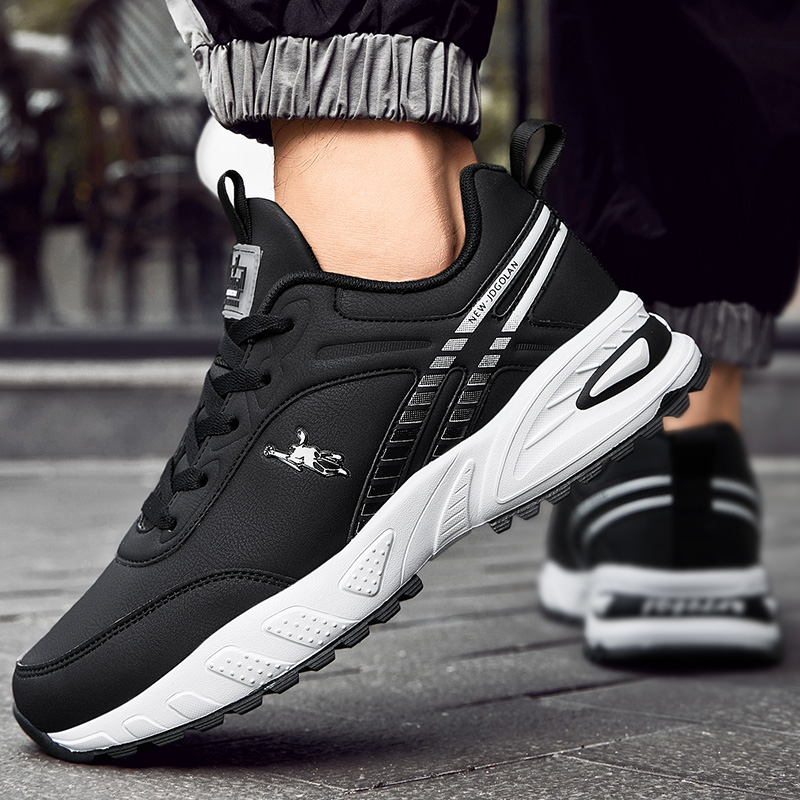 乔丹格兰男运动鞋2023冬季新品皮面休闲鞋男加绒二棉鞋跑步鞋男鞋