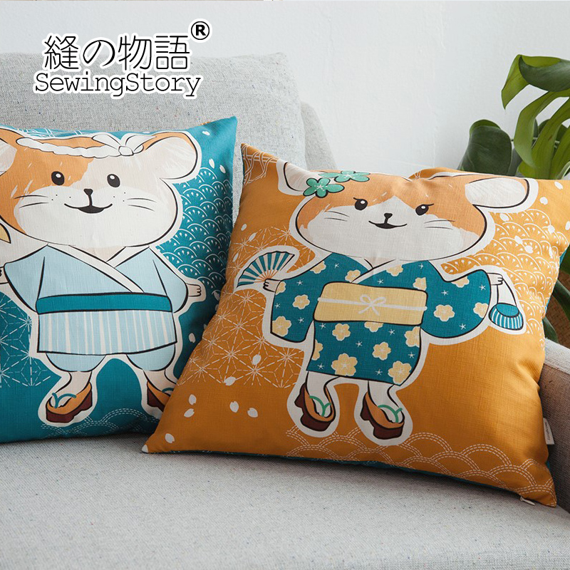 缝物语日式纯棉竹节布艺小资春节新年和风鼠年卡通素色靠垫套枕套|ruв категории домашний ткань, подушка/подушка - от Buy2taobao.com для оказания профессиональной услуги покупки агента Taobao