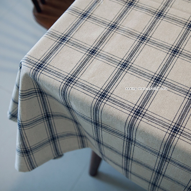 缝物语日式简约格子亚麻棉布餐桌布茶几布方桌圆桌布i.