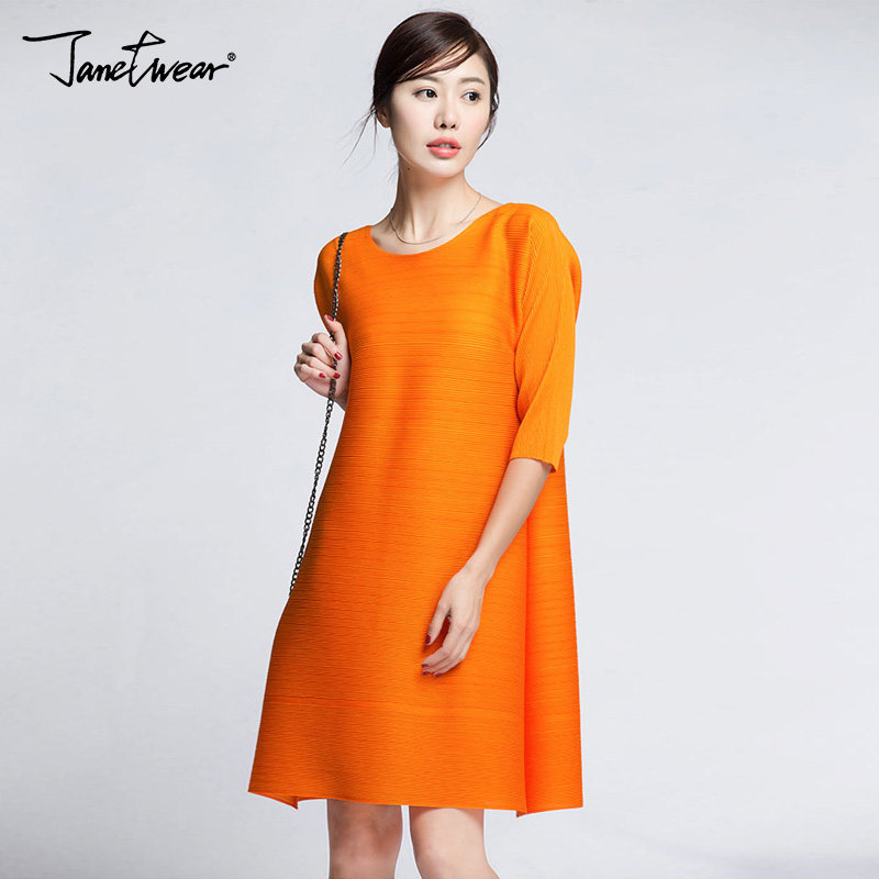 连衣裙三宅褶皱大码一生时尚新夏装贵夫人孕妇微胖连衣裙遮肉宽松