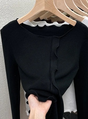 秋冬季新款德绒打底衫女T恤一字领长袖气质显瘦修身保暖休闲上衣